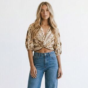 Bohme Chrissy Abstract Cropped Blouse Medium NWT Twist Front Desert Boho Top